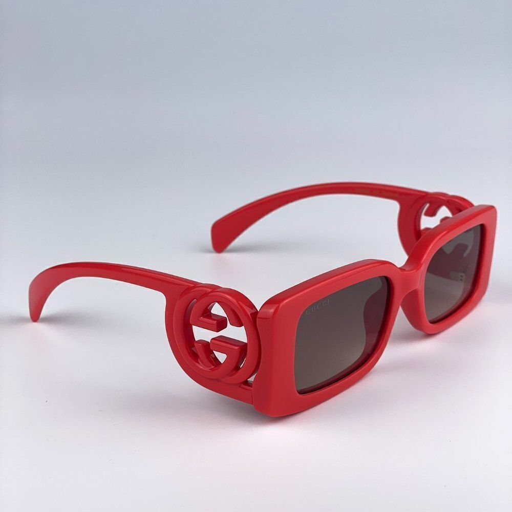 SALE! NEW Gucci GG1325S 005 Red Brown Gradient Rectangle Women Sunglasses - Picture 5 of 13
